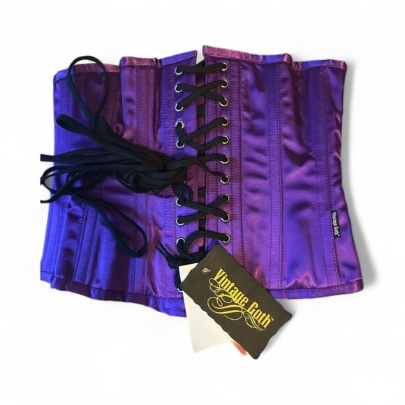 Vintage Goth Underbust Purple Satin Corset Adjustable Lace Up Back NWT - Picture 2 of 6